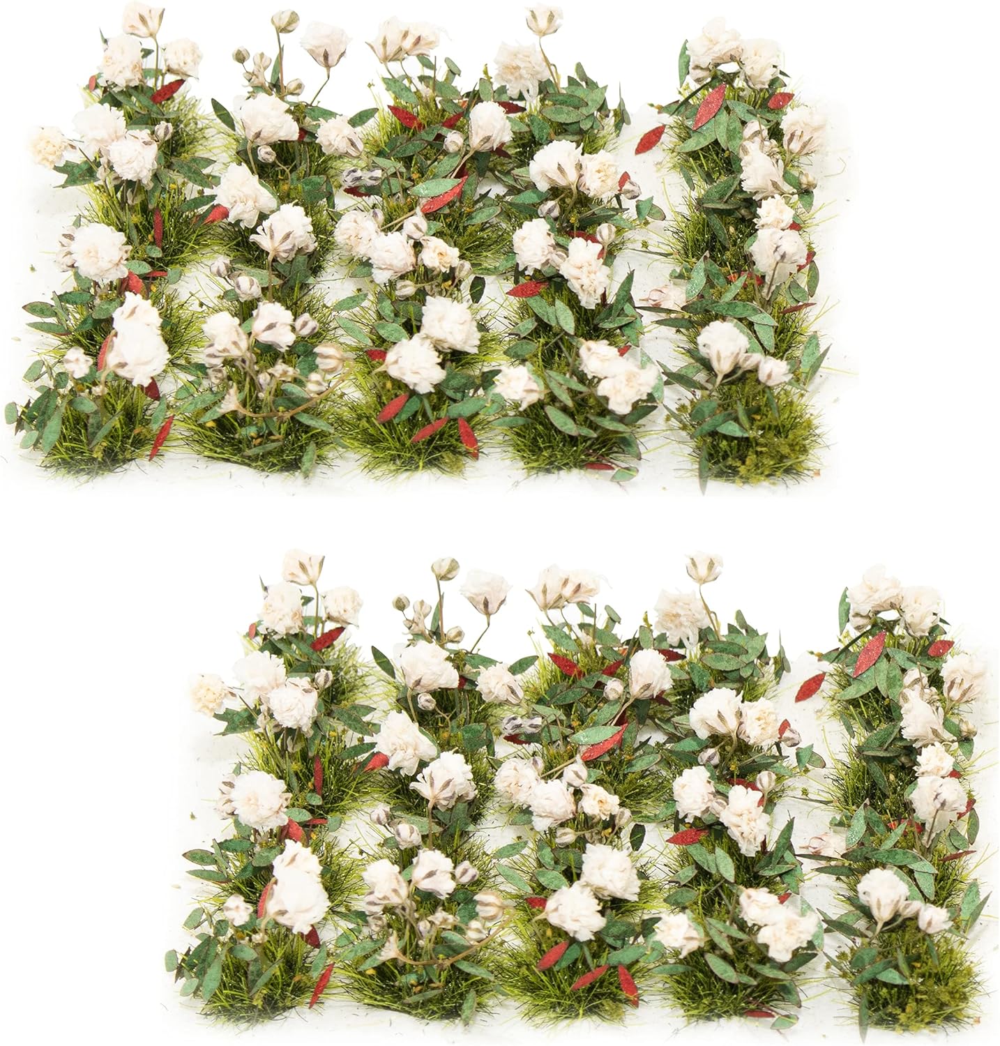 Warmtree 40 Pcs Flower Cluster Flower Vegetation Groups Grass Tufts Miniature Static Scenery Model for DIY Architecture Building Model Railway Train Diorama Garden Scenery Landscape Layout (White)