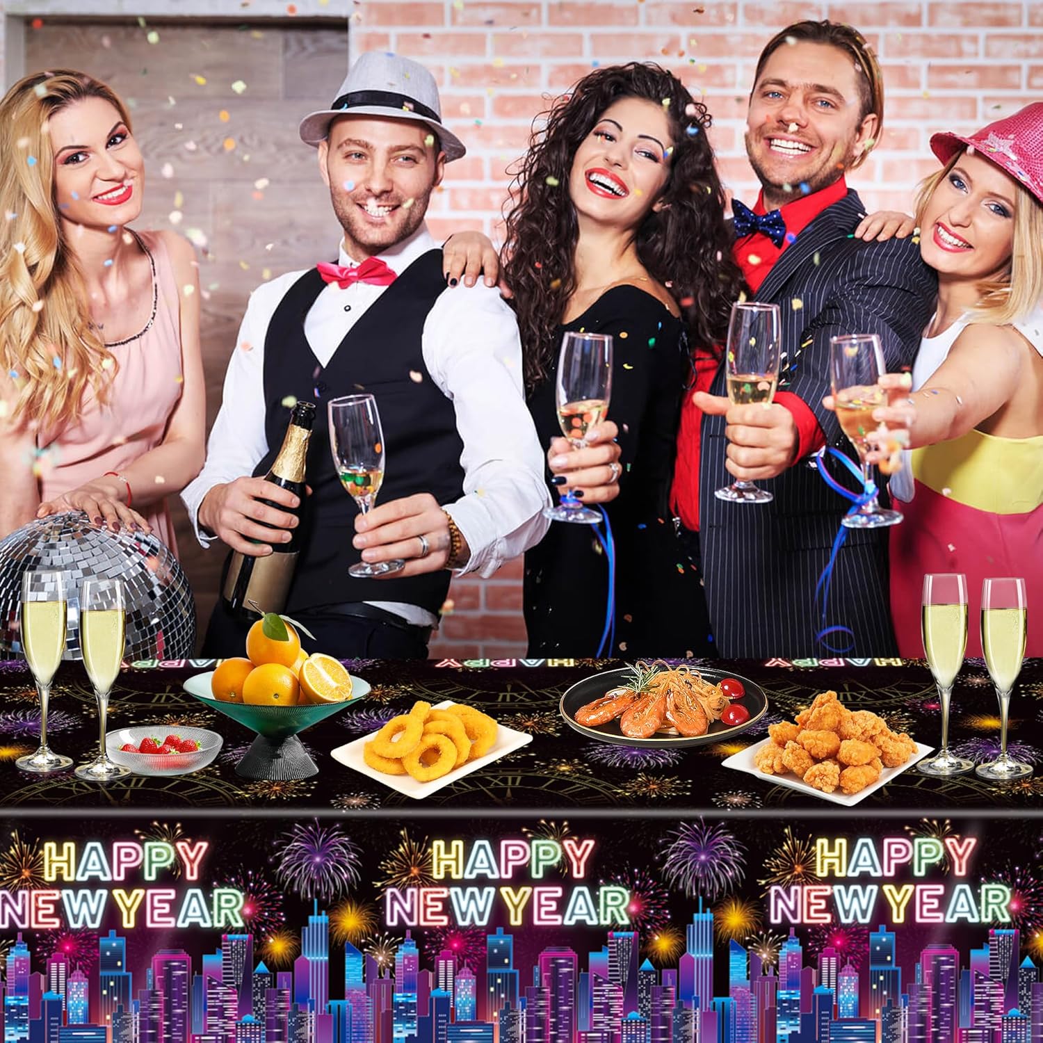 New Years Tablecloth Disposable Plastic Happy New Year Table Cover Colorful Fireworks Tablecloth for NYE Party Decor Favors Supplies 3Pcs 54" X 108"