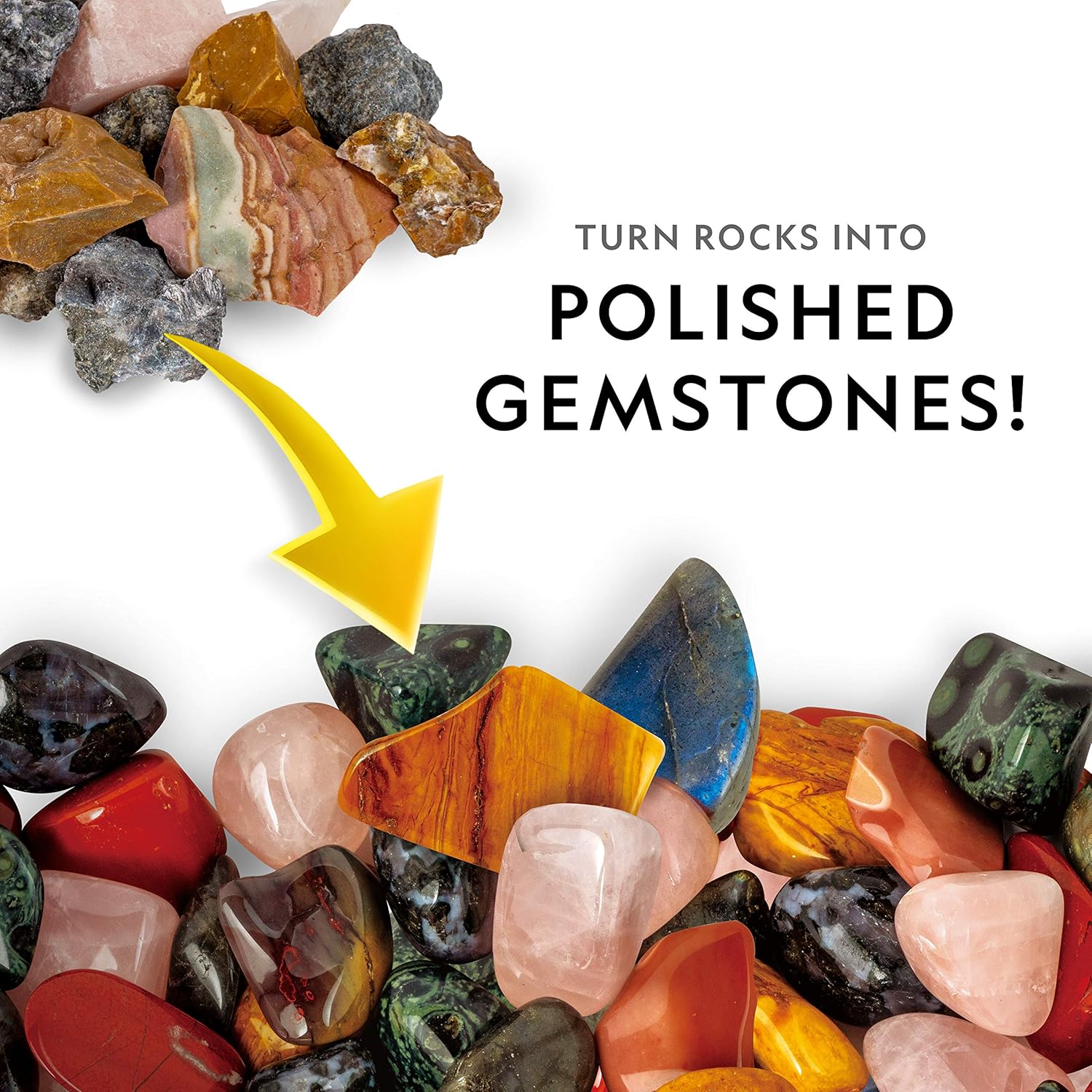 National Geographic Rock Tumbler Refill Kit – Rock Tumbling Supplies Including Rock Tumbler Grit and Polish Refill, Ceramic Media, GemFoam, 3 lbs Madagascar Rocks for Tumbling, Jewelry Accessories