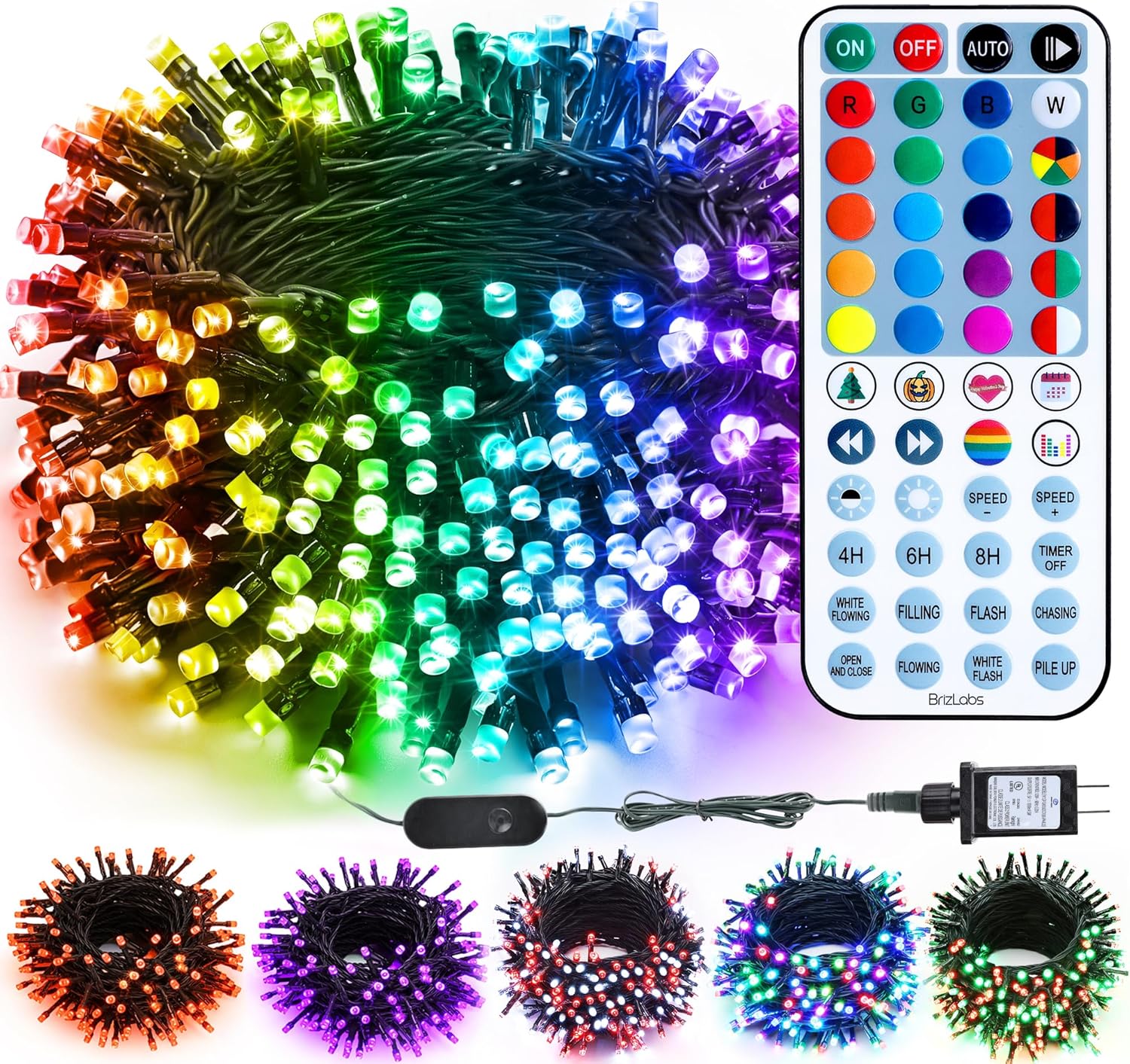 BrizLabs Orange Purple Halloween Lights, 33FT 100 LED RGB Color Changing String Lights with Remote, Dimmable Mini Christmas Light String with Timer for Indoor Outdoor Halloween Thanksgiving Xmas Decor