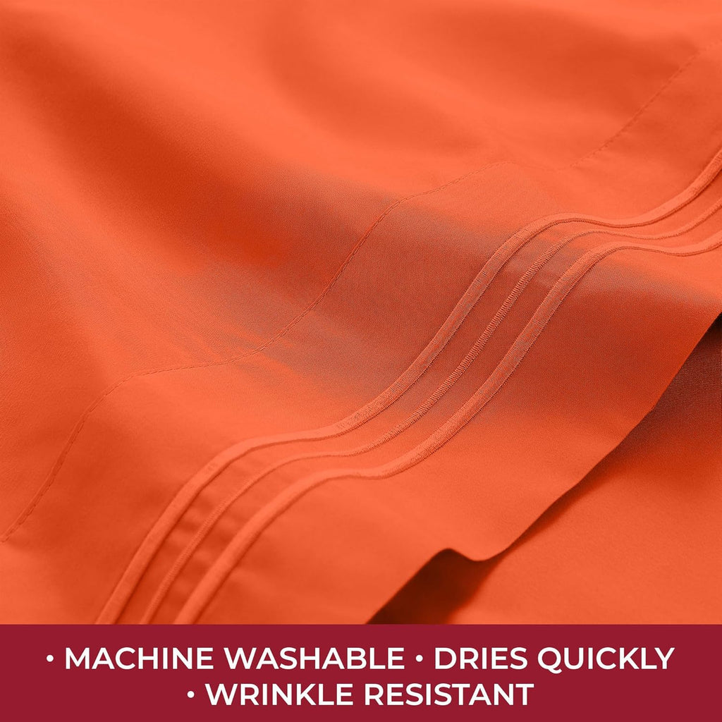 Mellanni RV Short Queen Sheets - 4 PC Iconic Collection Bedding - Hotel Luxury, Extra Soft, Cooling Bed Sheets - Deep Pocket up to 10 inch (RV/Short Queen, Poppy Orange)