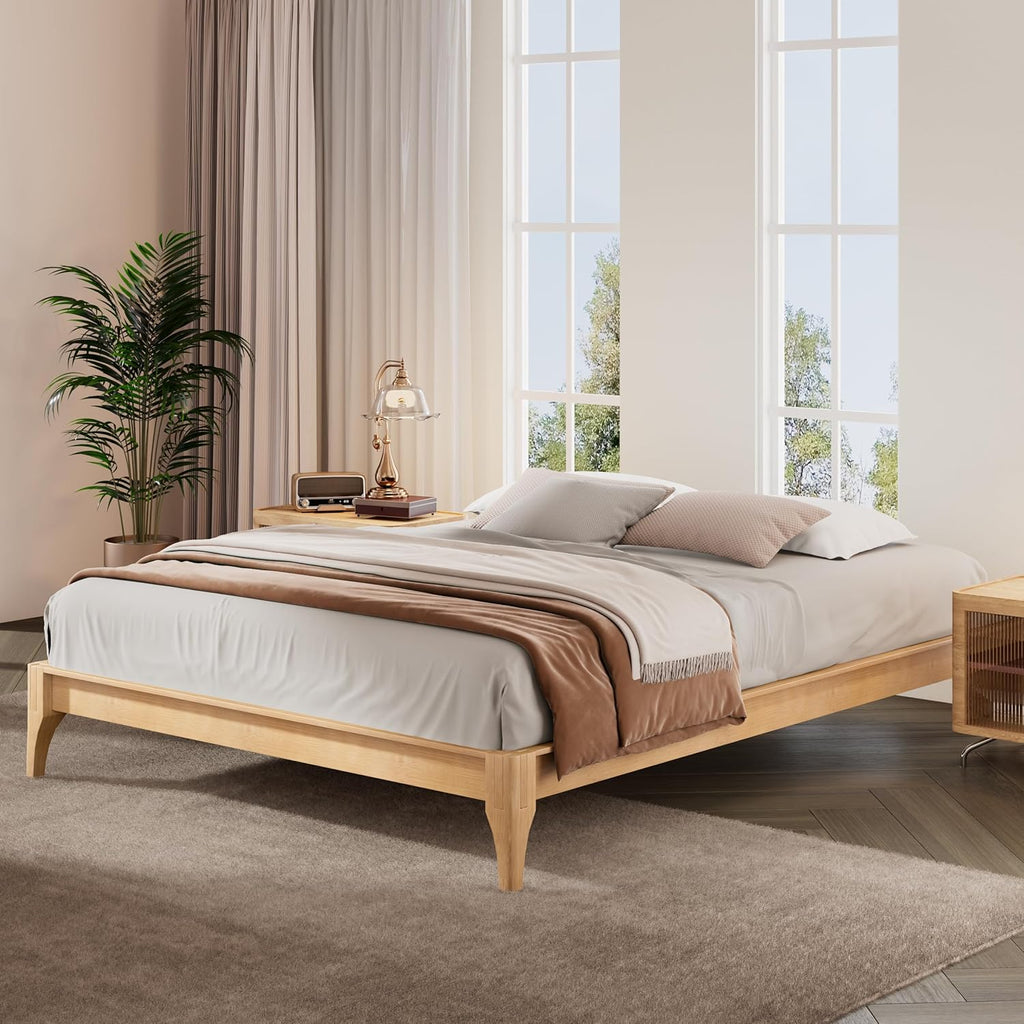 Merax Full Size Bamboo Wood Platform Bed Frame with No Headboard, Under Bed Storage, Wood Slat Support, No Box Spring Needed, Easy Assembly, Natural