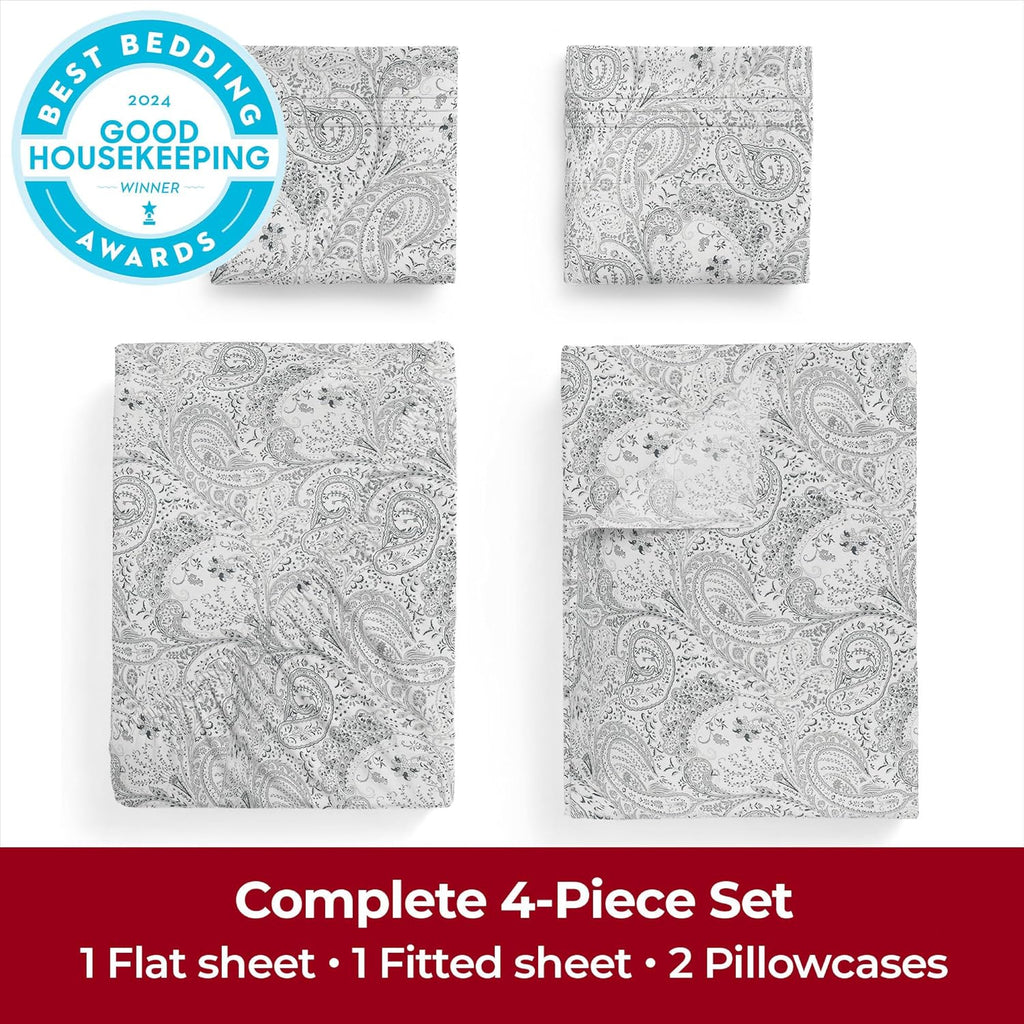 Mellanni California King Sheets Set - 4 PC Iconic Collection Bedding - Hotel Luxury, Extra Soft, Cooling Bed Sheets - Wrinkle, Fade, Stain Resistant (Cal King, Paisley Gray)