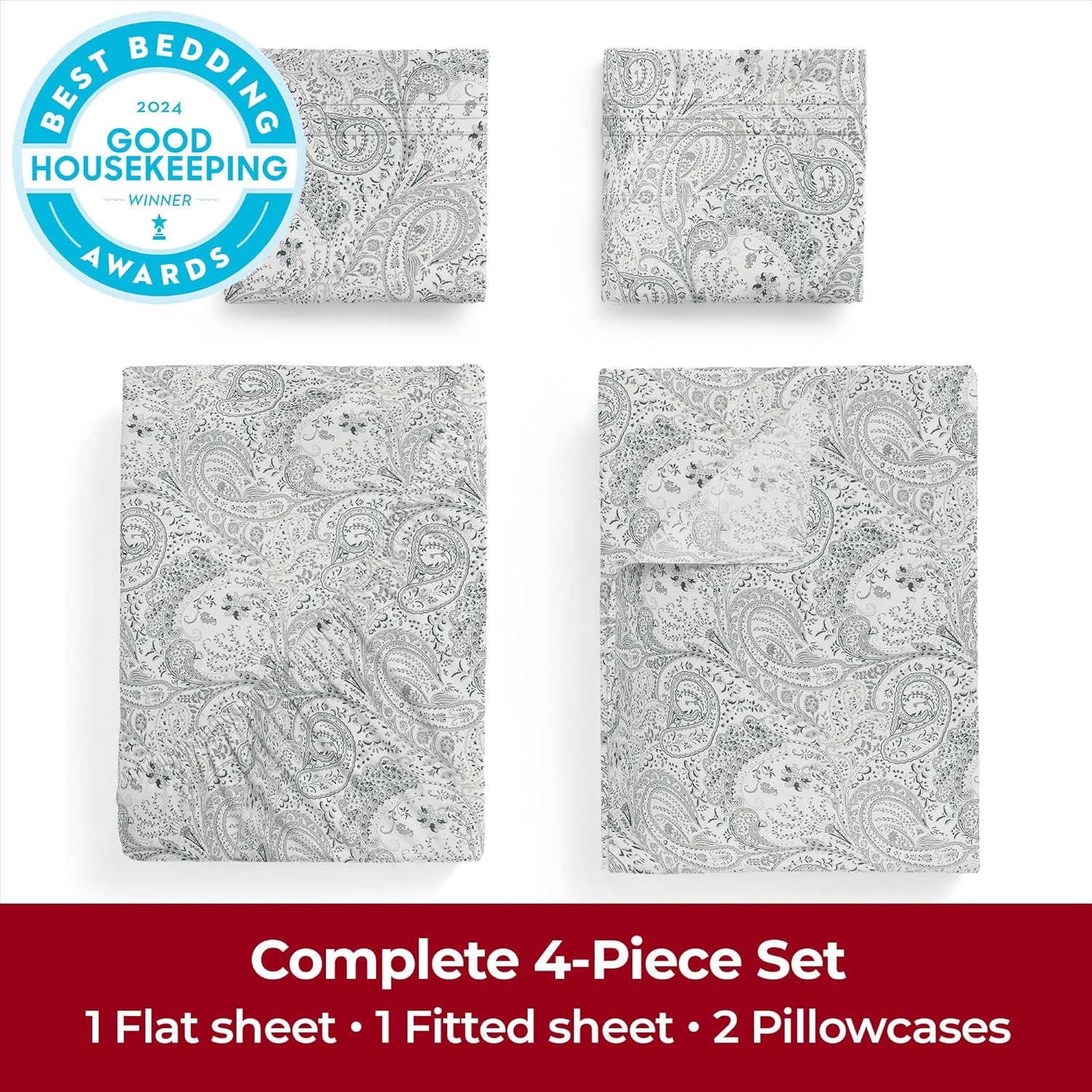 Mellanni California King Sheets Set - 4 PC Iconic Collection Bedding - Hotel Luxury, Extra Soft, Cooling Bed Sheets - Wrinkle, Fade, Stain Resistant (Cal King, Paisley Gray)