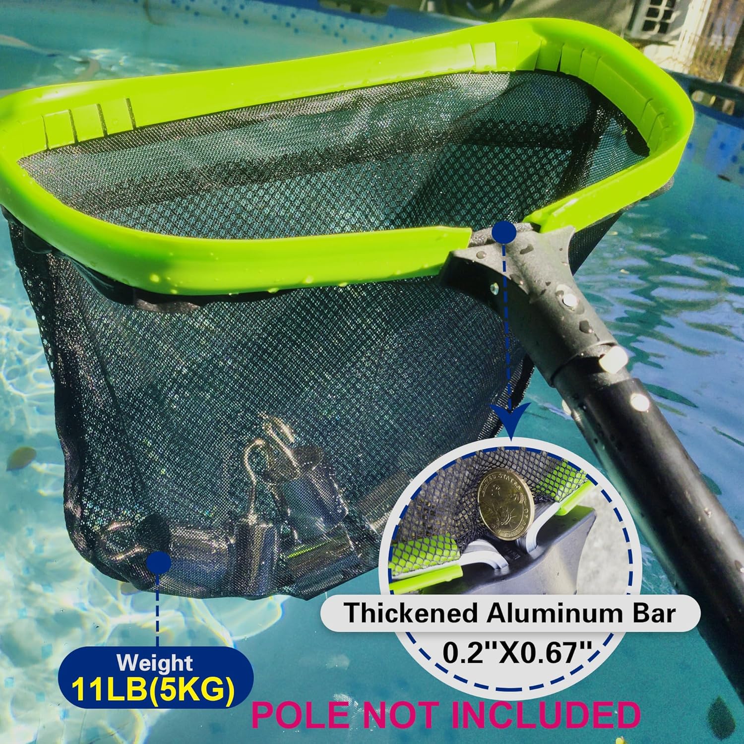 Sepetrel Pool Net,Professional Swimming Pool Leaf Skimmer Nets for Cleaning with Double-Layer Deep Big Bag,Heavy Duty Aluminum Frame & Handle Rake(Pole Not Included)