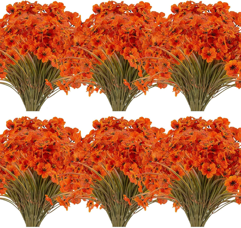 20 Bundles Artificial Fall Flowers Outdoor UV Resistant Fake Flowers No Fade Faux Plastic Plants Garden Porch Window Box Decorating (Fall Brown