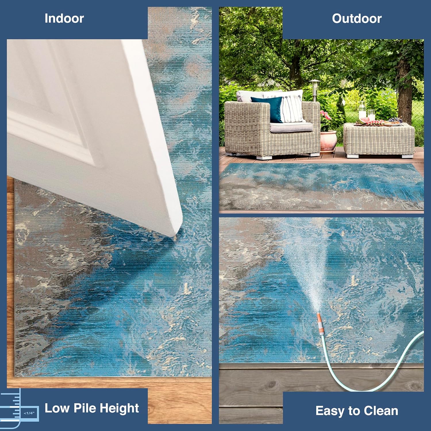 Liora Manne Marina Low Profile Durable Indoor/Outdoor Woven Rug- Surf Ocean 1'11" x 7'6"