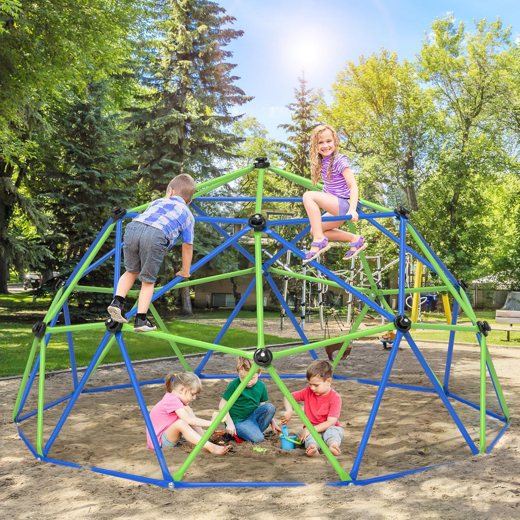 GIKPAL Climbing Dome, 10FT Dome Climber for Kids 3 to 10 Outdoor Play Equipment, Supports Up to 1000lbs Jungle Gym, Anti-Rust, Easy Assembly, Blue+Green