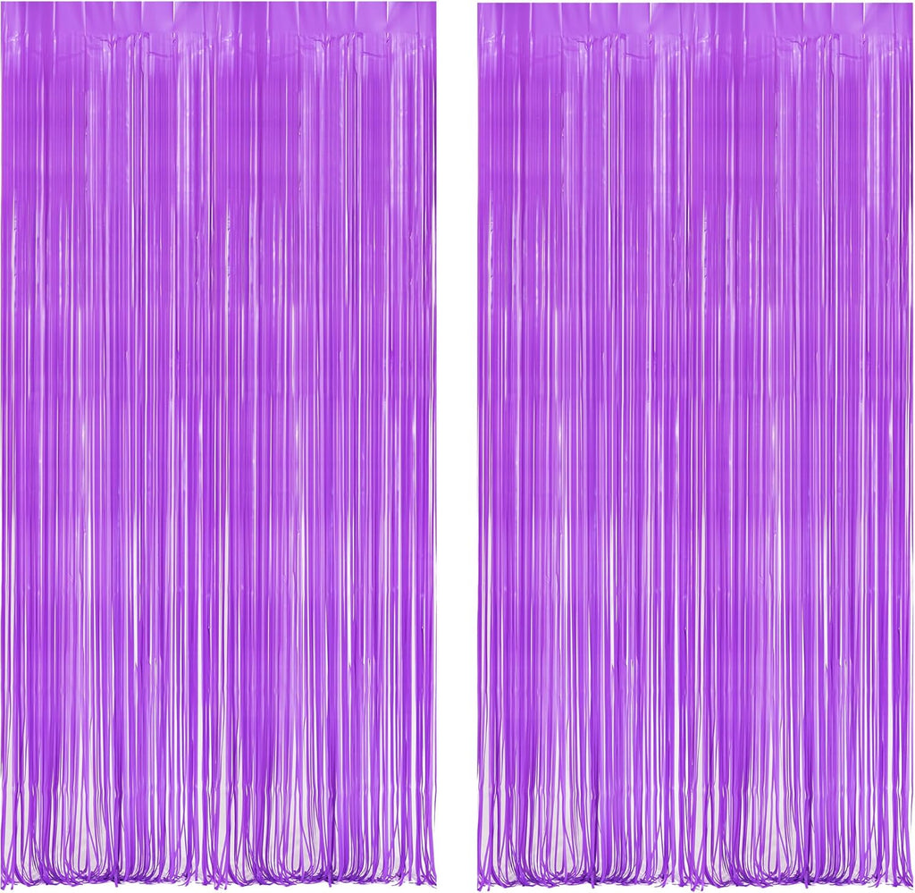 BRAVESHINE Tinsel Photo Backdrop Curtains - 2Pcs 3.2x8.2ft Pastel Purple Foil Fringe Streamer for Hunters/Christmas/Birthdays/Bachelorette/Engagement/Valentines/Mermaid/Butterfly Party Decorations
