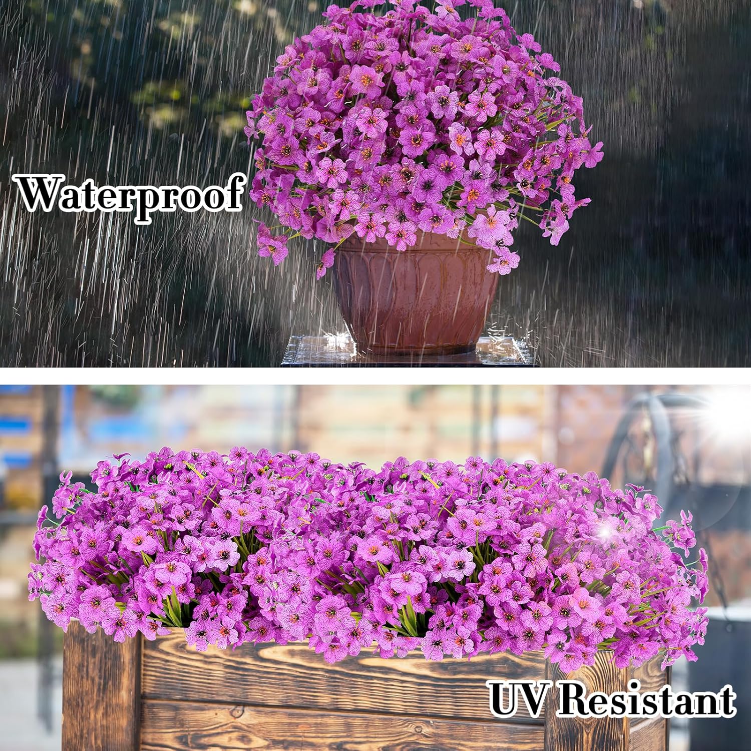 20 Bundles Artificial Flowers for Outdoors Decorations, Fake Flowers Faux Plants Silk Colorful Daisy Eucalyptus Flowers Realistic UV Resistant for Garden Patio Porch Box Home Decor, Purple