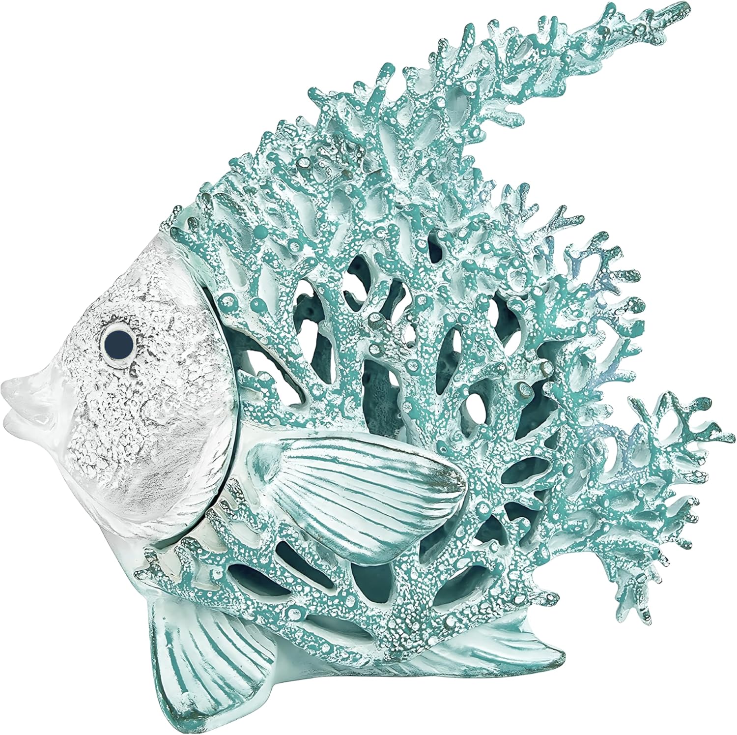 Ocean Decor Coral Reef Angelfish Sculpture Beach Home Decor Coastal Coral Look Tabletop Collection 12 in x 11 in (Seafoam)