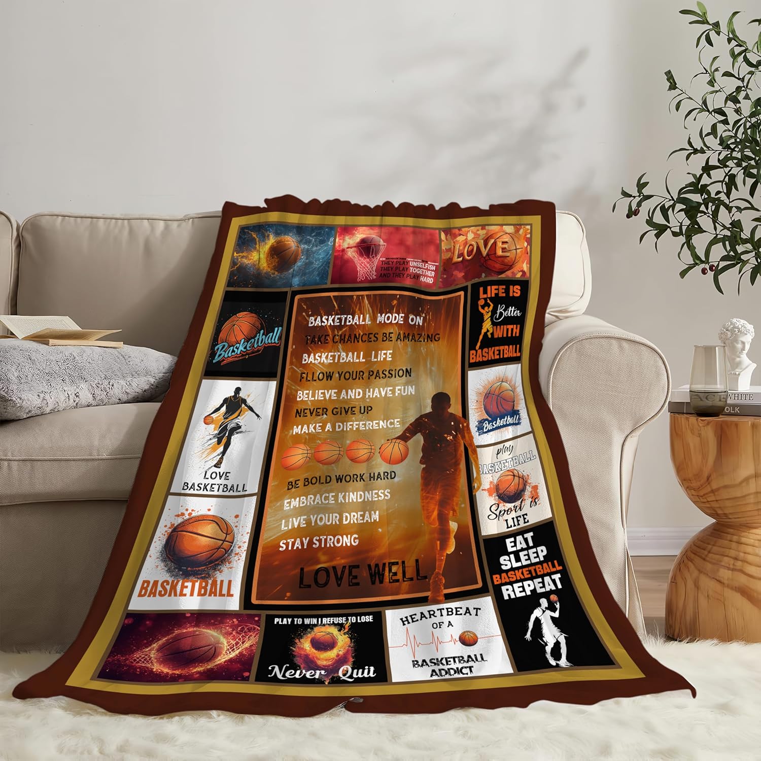 Basketball Blanket Sports Basketball Throw Blanket Gifts for Player Kids Girls Boys Adults Women Man Super Soft Cozy Plush Fluffy Fuzzy Fleece Blanket Decor 60''X80''