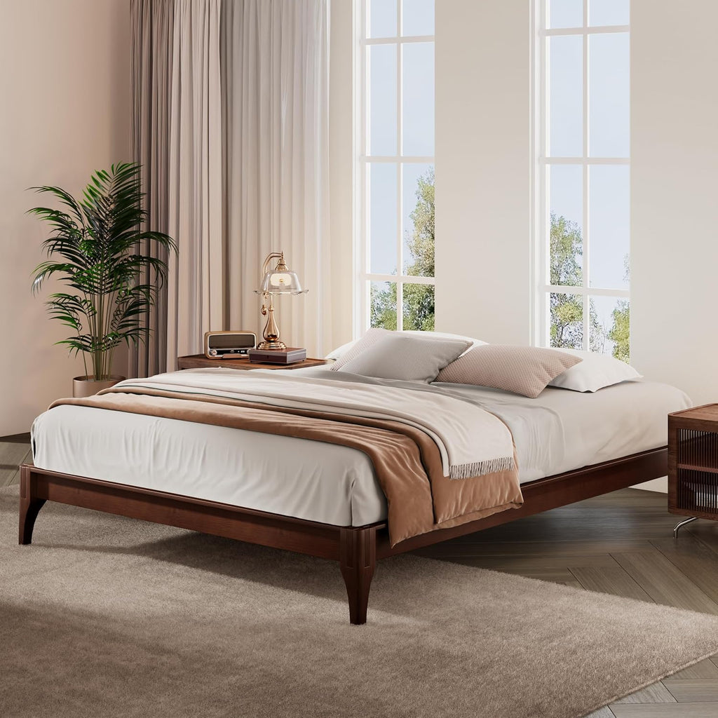 Merax Queen Size Bamboo Wood Platform Bed with No Headboard, Under Bed Storage, Wood Slat Support, No Box Spring Needed, Easy Assembly, Chocolate