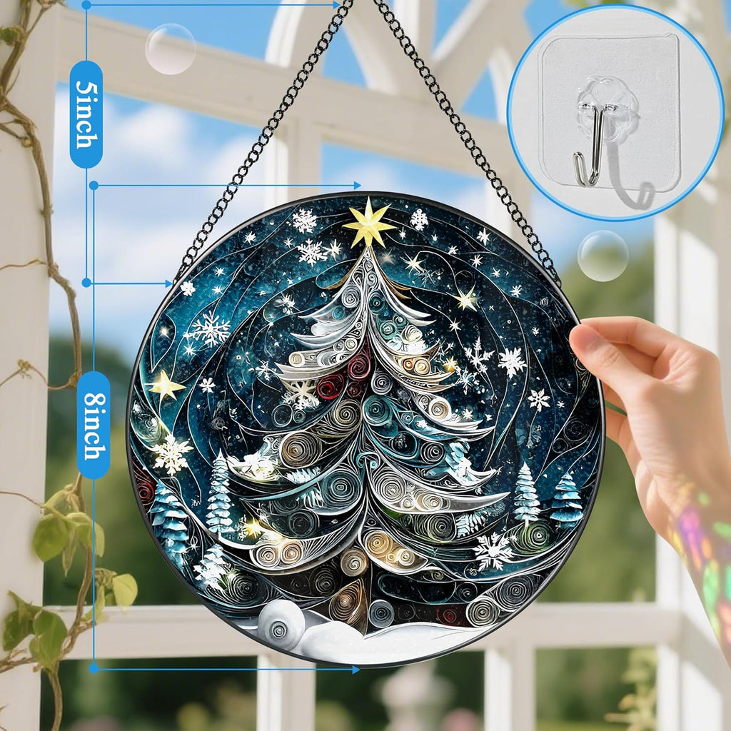 8-Inch Starry Christmas Tree Suncatcher Ornament: Stained Glass Window Hanging & Decor, Sun Catchers Indoor Window — Gift for Christmas, Holiday Present Idea, Gifts Exchange, Gift Idea