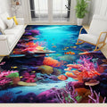 Under The Sea Area Rug, 4x5ft, Underwater World Coral Carpets for Bedroom, Marine Animal Tropical Fish Non-Slip Carpet, Low Pile Thin Absorbent Machine Washable Rugs for Living Room
