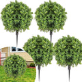 4 Pcs Artificial Boxwood Topiary Ball Bush 26" Tree UV Resistant with Spike Easy to Push in The Ground Fake Boxwood Plants Faux Greenery Shrubs for Indoor Outdoor Home Garden (Light Green)
