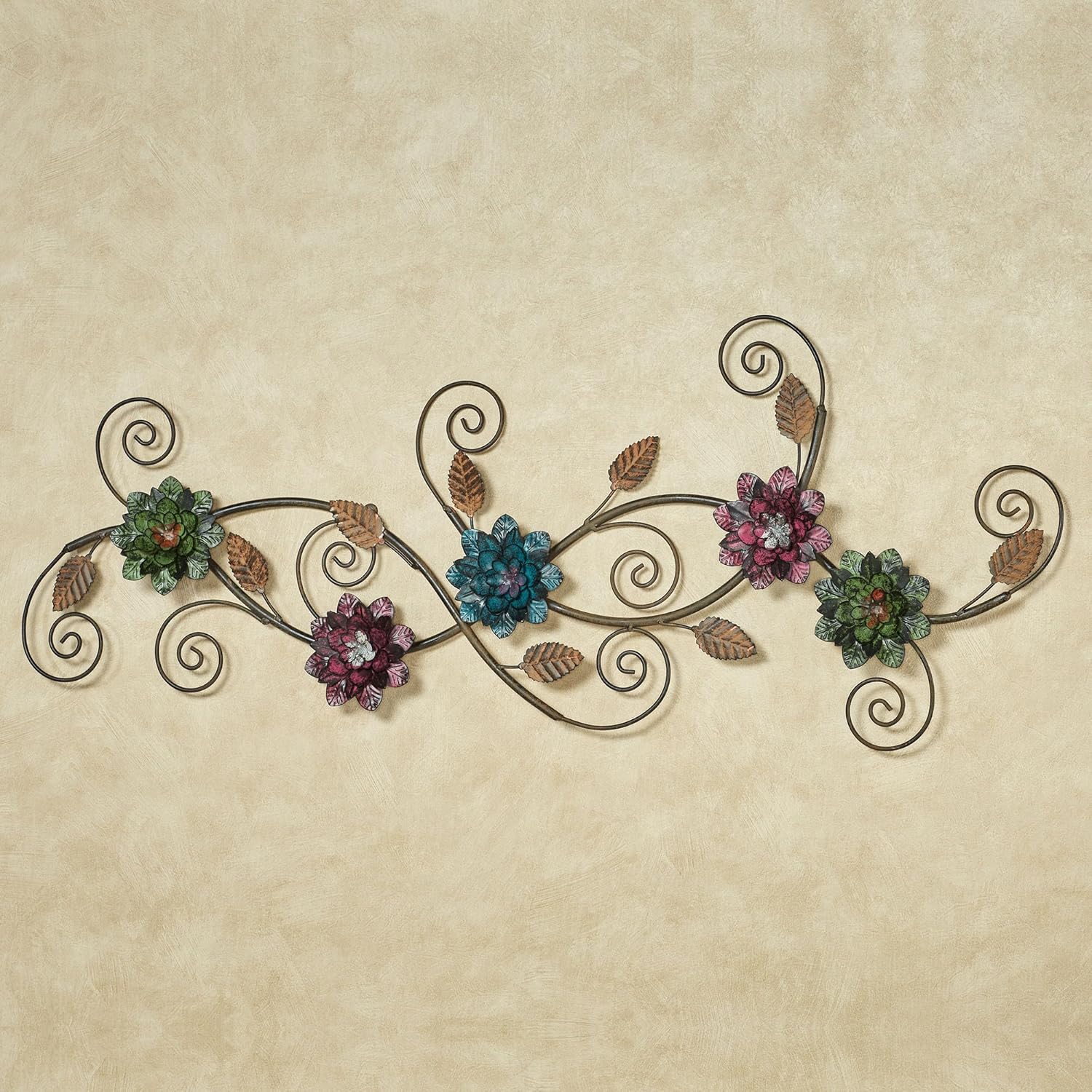 Touch of Class Samar Floral Metal Wall Art | Golden Bronze, Purple, Navy Blue, Green Botanical Hanging Decor for Bedroom, Living Room, Bathroom, Entryway, Hallway
