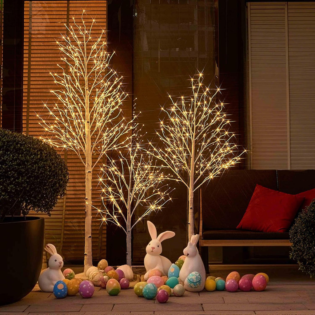 Hairui Lighted Birch Tree 8FT 240 Warm White Lights, White Twig Tree with Lights for Wedding Party Christmas Decoration Indoor Outdoor Use