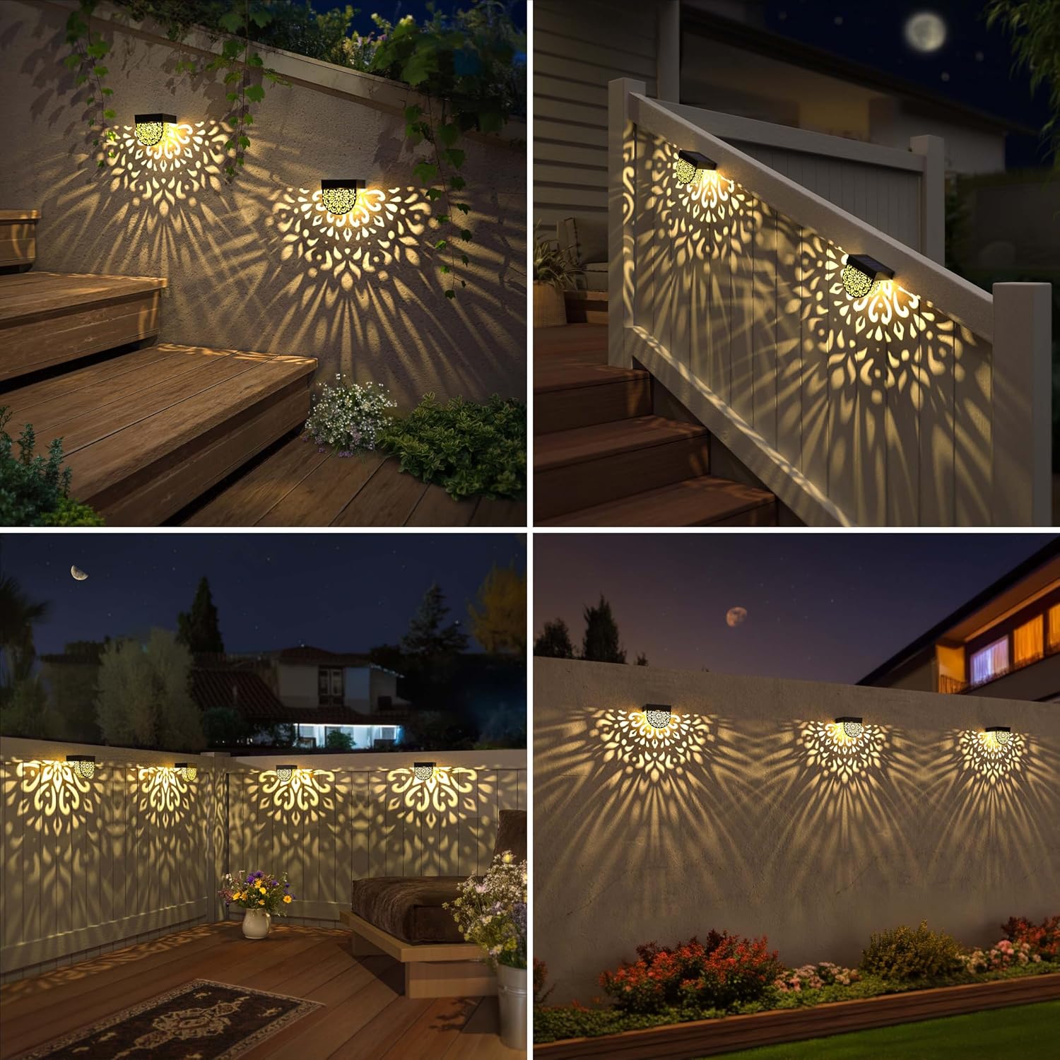 Solar Fence Lights Wall lihgts Outdoor Decorations 6 Pack Solar Step Lights Outdoor Waterproof LED Solar Powered Warm Yellow Decorative Lighting for Front Door, Backyard, Post(Black)