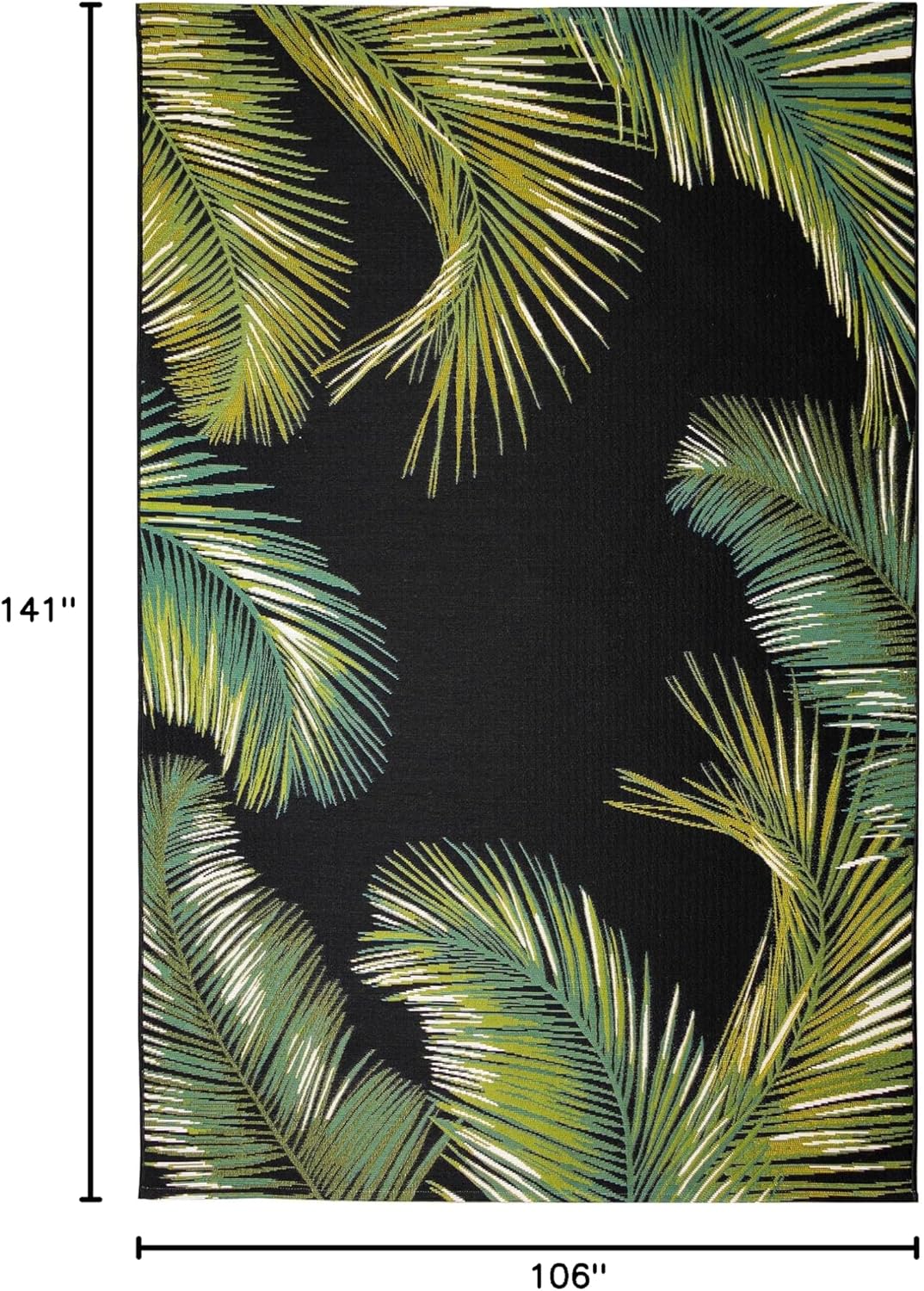 Liora Manne Marina Indoor/Outdoor Power Loomed Synthetic Blend Low Profile Area Rug - Transitional Border Botanical Beach Colorful (Palm Border Black) (8'10" x 11'9")
