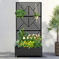 FENCY Metal Raised Garden Bed with Wheels and Trellis,73"x35"x16" Planter Box for Climbing Plants, Vegetables & Vines, Features Privacy Screen and Drainage Holes (Black-Modern)