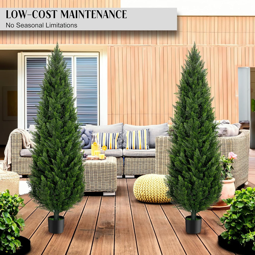 6FT Artificial Cedar Topiary Trees Set of 2，72 Inch Tall UV Protection Fake Cypress Trees for Outdoors, Realistic Potted Pine Plants for Patio, Porch, Home, Doorway Decor