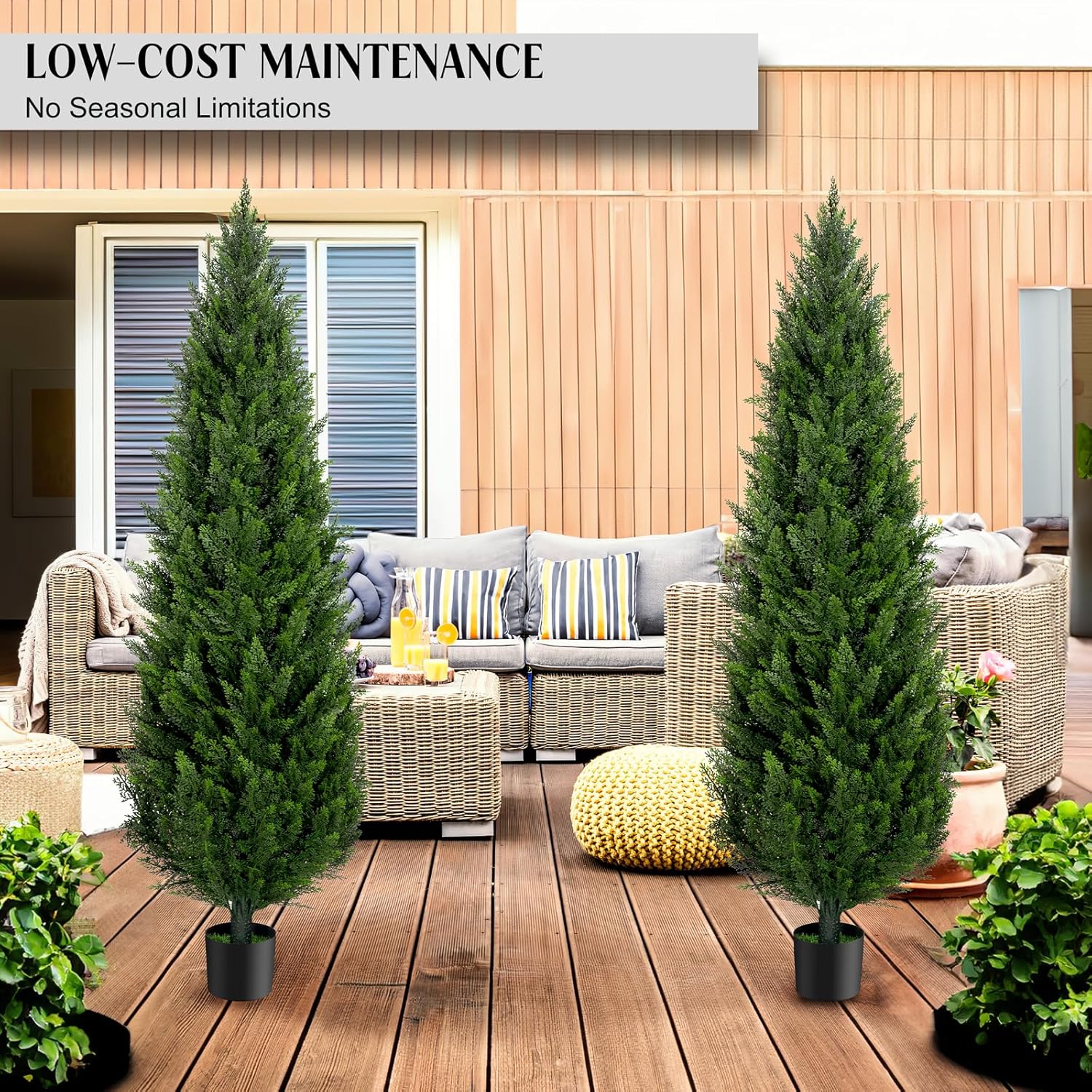 6FT Artificial Cedar Topiary Trees Set of 2，72 Inch Tall UV Protection Fake Cypress Trees for Outdoors, Realistic Potted Pine Plants for Patio, Porch, Home, Doorway Decor