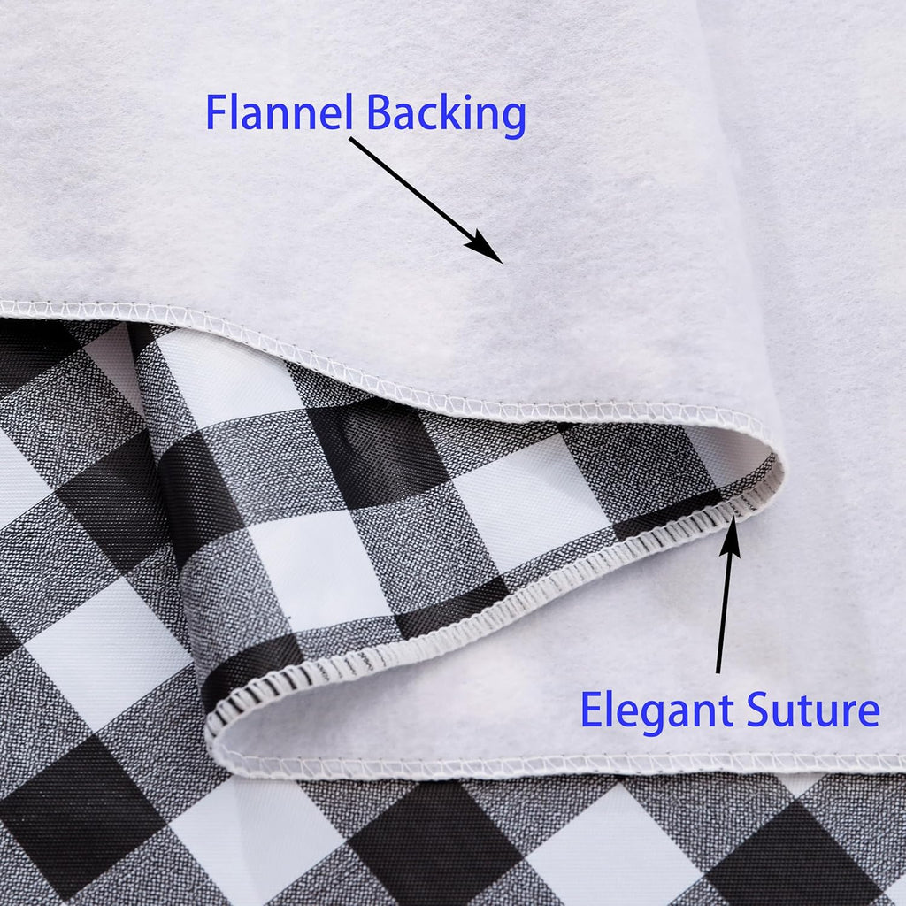 Heavy Duty Vinyl Tablecloth with Flannel Backing Waterproof Oil-Proof Plastic Table Cloth Stain-Resistant Wipeable Rectangle or Square Table Cover for Indoor and Outdoor (Black Checkered, 52x70 Inch)