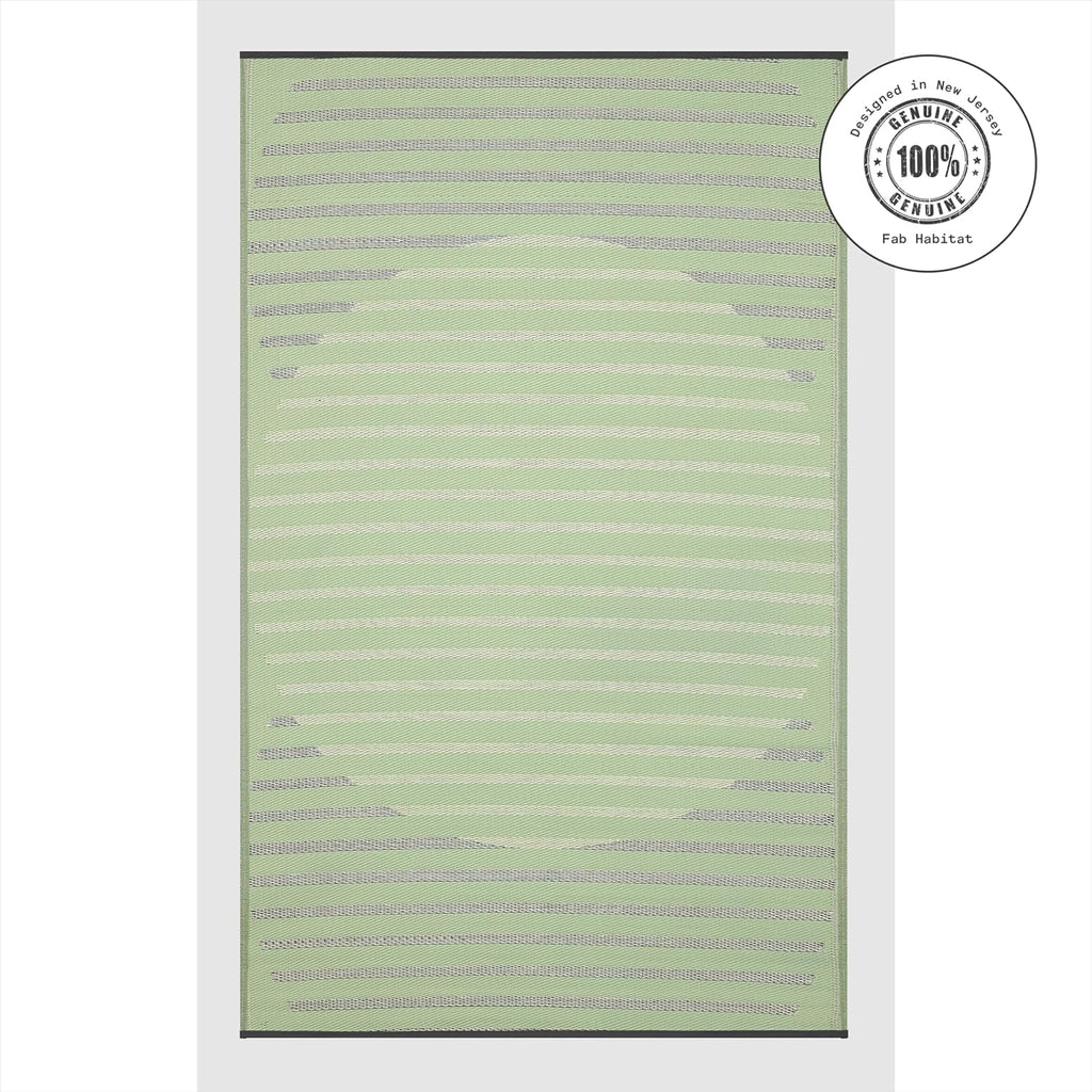 Fab Habitat Striped Outdoor Rug - Waterproof, Fade Resistant, Crease-Free - Premium Recycled Plastic - Porch, Deck, Balcony, Mudroom, Laundry Room, Patio - Kyoto - Green - 3 x 5 ft