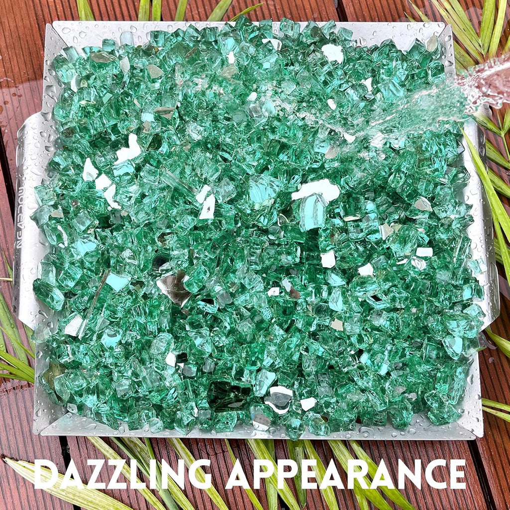 GasSaf 1/2 Inch Fire Glass Reflective Tempered Fireglass Cut Crushed FireGlass for Fire Pit, Fireplace, Replaces Existing Gas Logs & Lava Rocks (10 Pound)(Green Reflective)