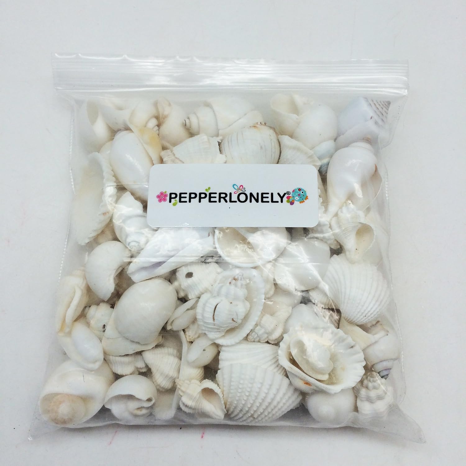 PEPPERLONELY Medium White Shell Mix Sea Shells, 10 OZ Apprx. 70+ PC Shells, 3/4 Inch ~ 1-3/4 Inch