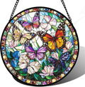 Stained Glass Window Hanging, Colorful Butterfly Suncatcher for Doors Home Sun Catchers Decoration and Christmas, Mother's Day Birthday Gifts for Women, Men, and Mom 14.9x14.9 in