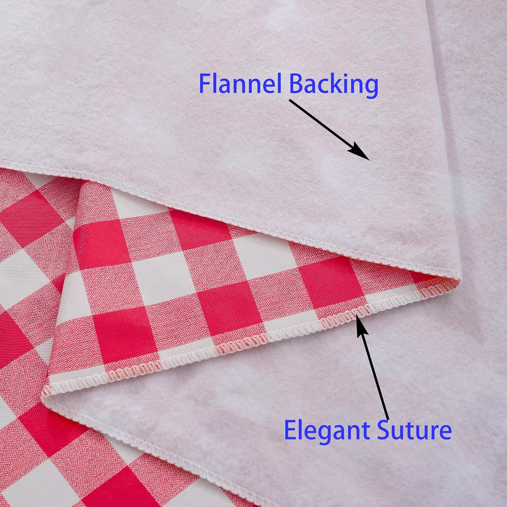 Heavy Duty Vinyl Tablecloth with Flannel Backing Waterproof Oil-Proof Plastic Table Cloth Stain-Resistant Wipeable Rectangle or Square Table Cover for Indoor and Outdoor (Red Checkered, 60x102 Inch)