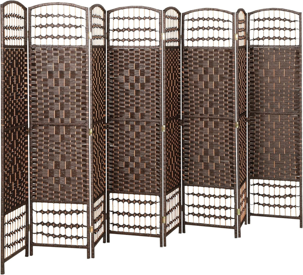 HOMCOM 8 Panel Room Divider, Folding Privacy Screen, 5.6' Room Separator, Wave Fiber Freestanding Partition Wall Divider, Brown