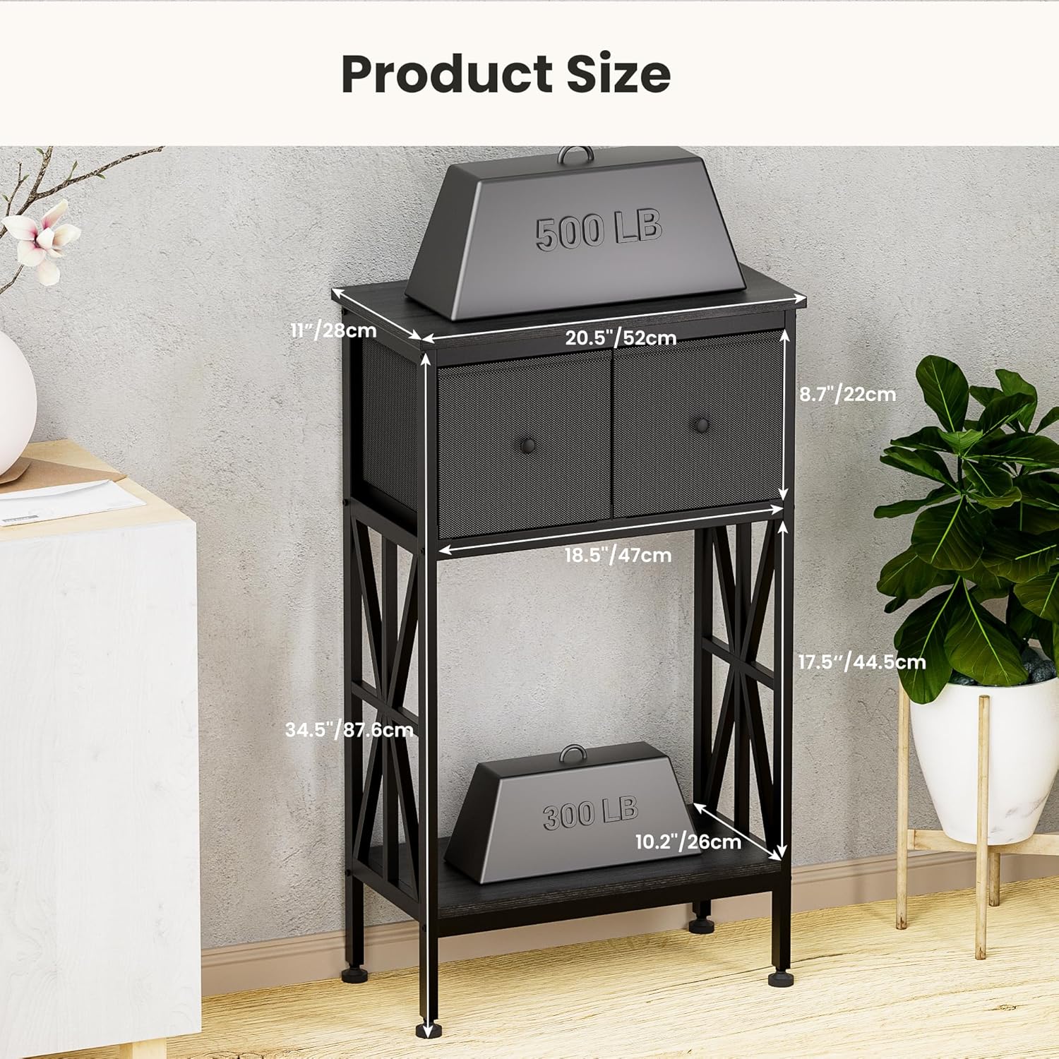 TRZZ 5-10 Gallon Fish Tank Stand, Heavy Duty Aquarium Stand with Dual-Tiered Cabinet, Accessory Storage Solution for Viewing Experience in Home & Office (20.47" L * 11.02" W), Black