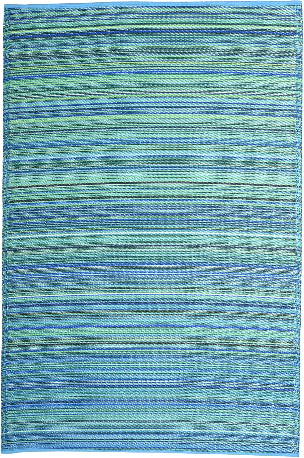 Fab Habitat Striped Outdoor Rug - Waterproof, Fade Resistant, Crease-Free, Reversible - Premium Recycled Plastic - Patio Porch Balcony Deck - Cancun TurquoiseMoss Green - 8x10 ft