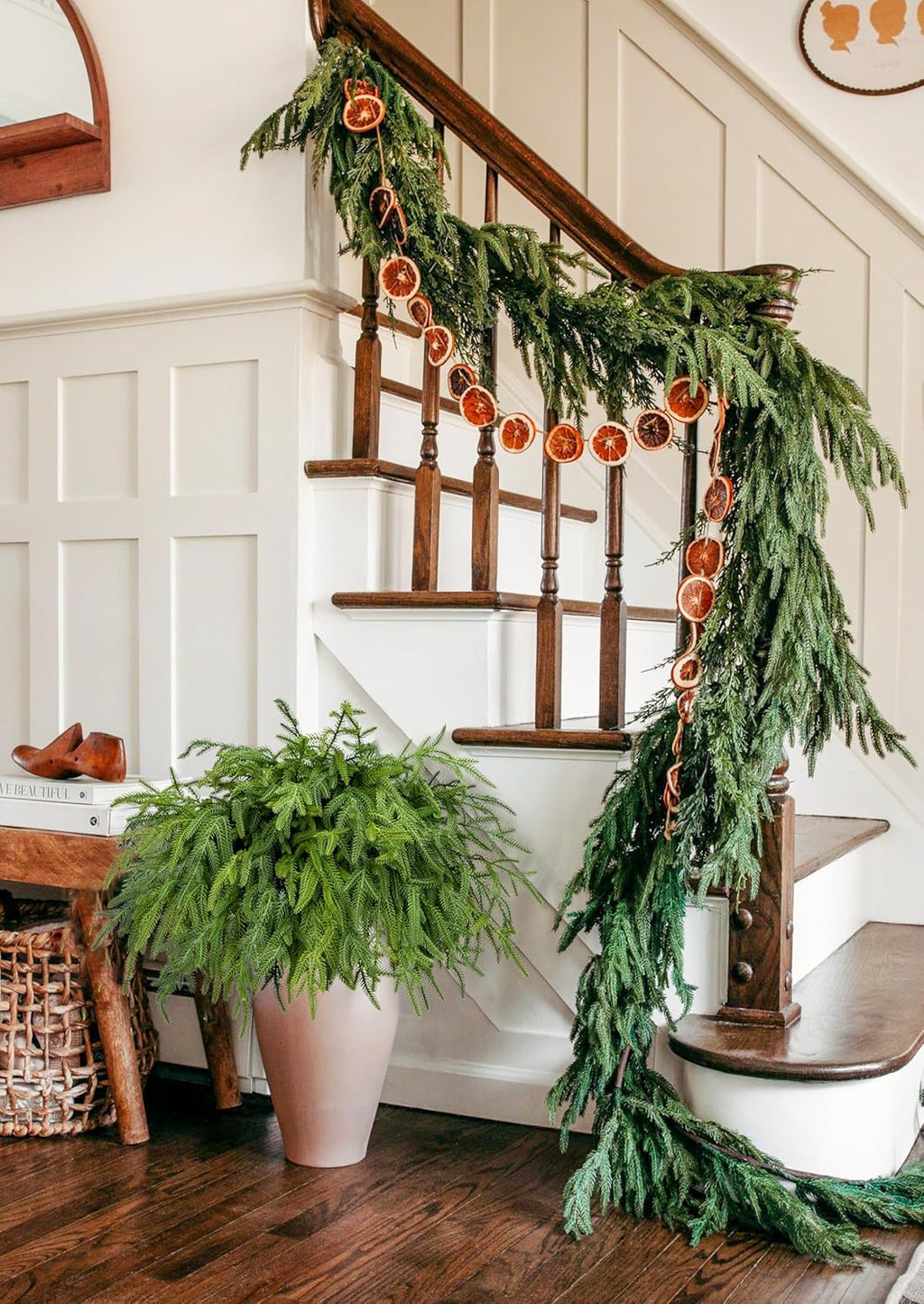 Briful 20PCS Christmas Norfolk Pine Branches - Real Touch Stems for DIY Crafts, Artificial Christmas Decor, Xmas Garland Wreaths Indoor Outdoor (22.5 Inches)