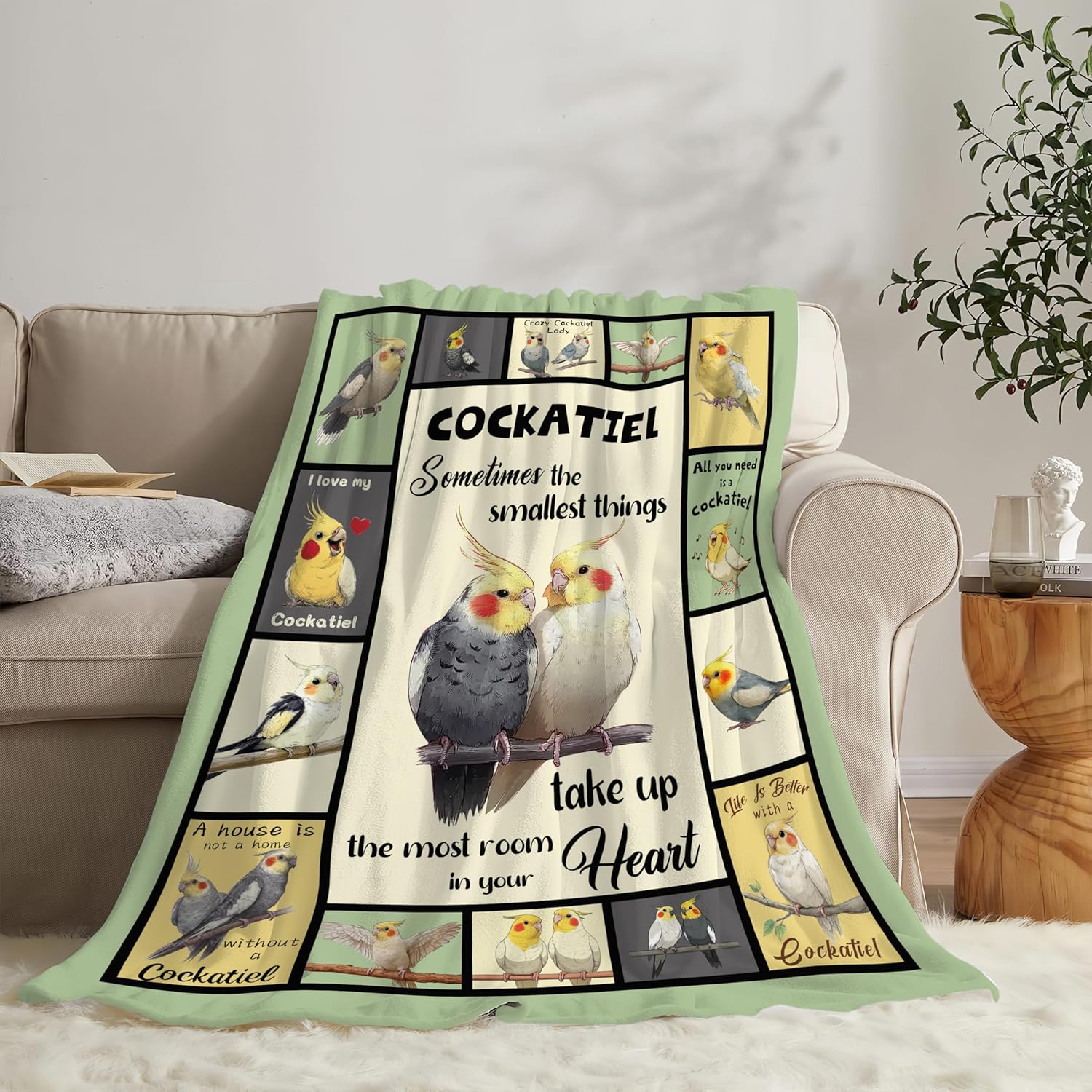 Parrot Bird Throw Blanket Cute Cockatiel Stuff Gifts for Kids Girls Boys Adults Women Men Soft Cozy Warm Plush Fluffy Fuzzy Fleece Blanket Decor 60''X80''