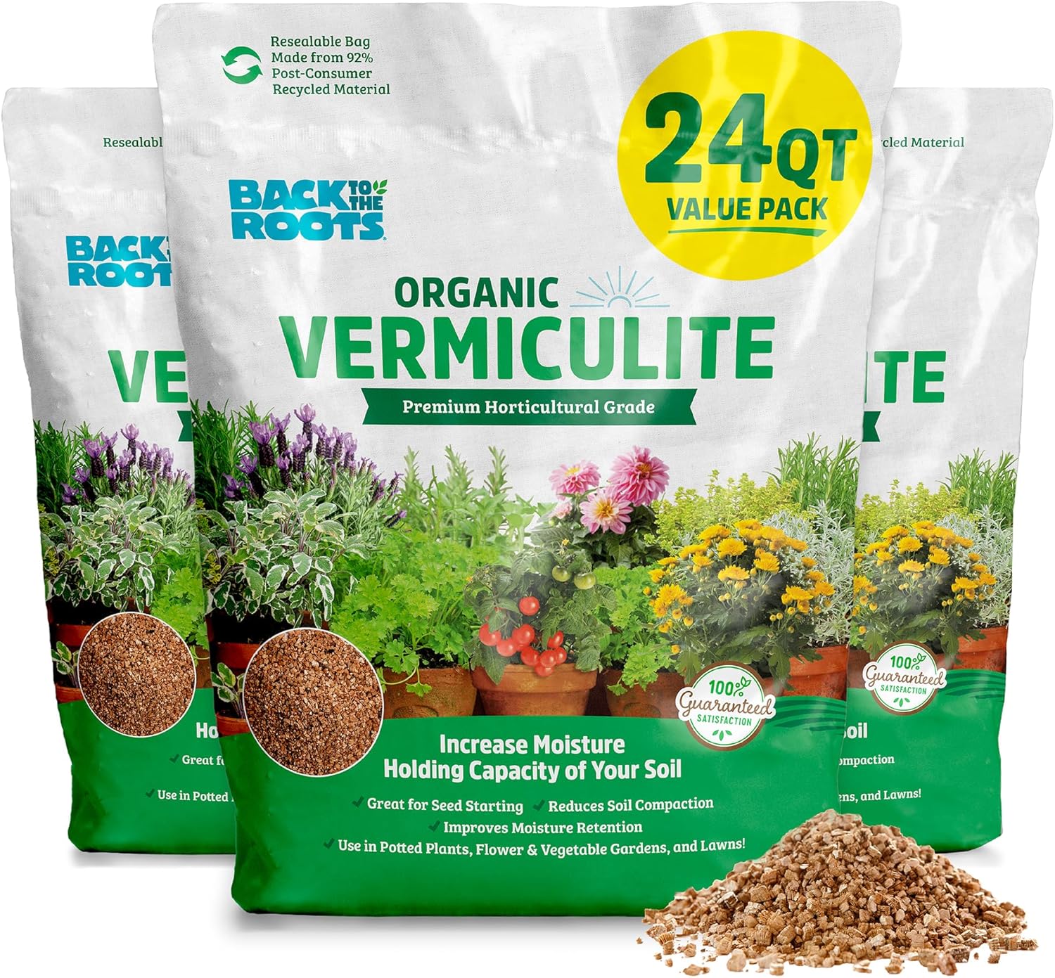 Back to The Roots 100% Organic Vermiculite (24 qt Value Pack) | Made in The USA | Premium Nutrition for Indoor and Outdoor Plants