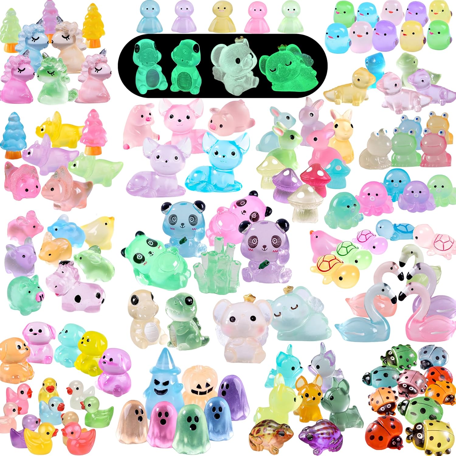 130pcs Various Luminous Mini Resin Animal Figurines Glow in The Dark Miniature Figures Ornament Fairy Garden Accessories Aquarium Landscape Bonsai Dollhouse Decor