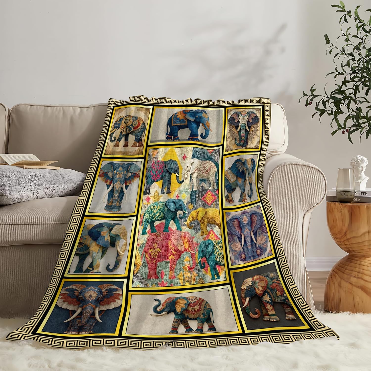 Elephant Throw Blanket Elephant Stuff Gifts for Kids Girls Boys Adults Women Men Soft Cozy Warm Plush Fluffy Fuzzy Fleece Blanket Decor 60''X80''