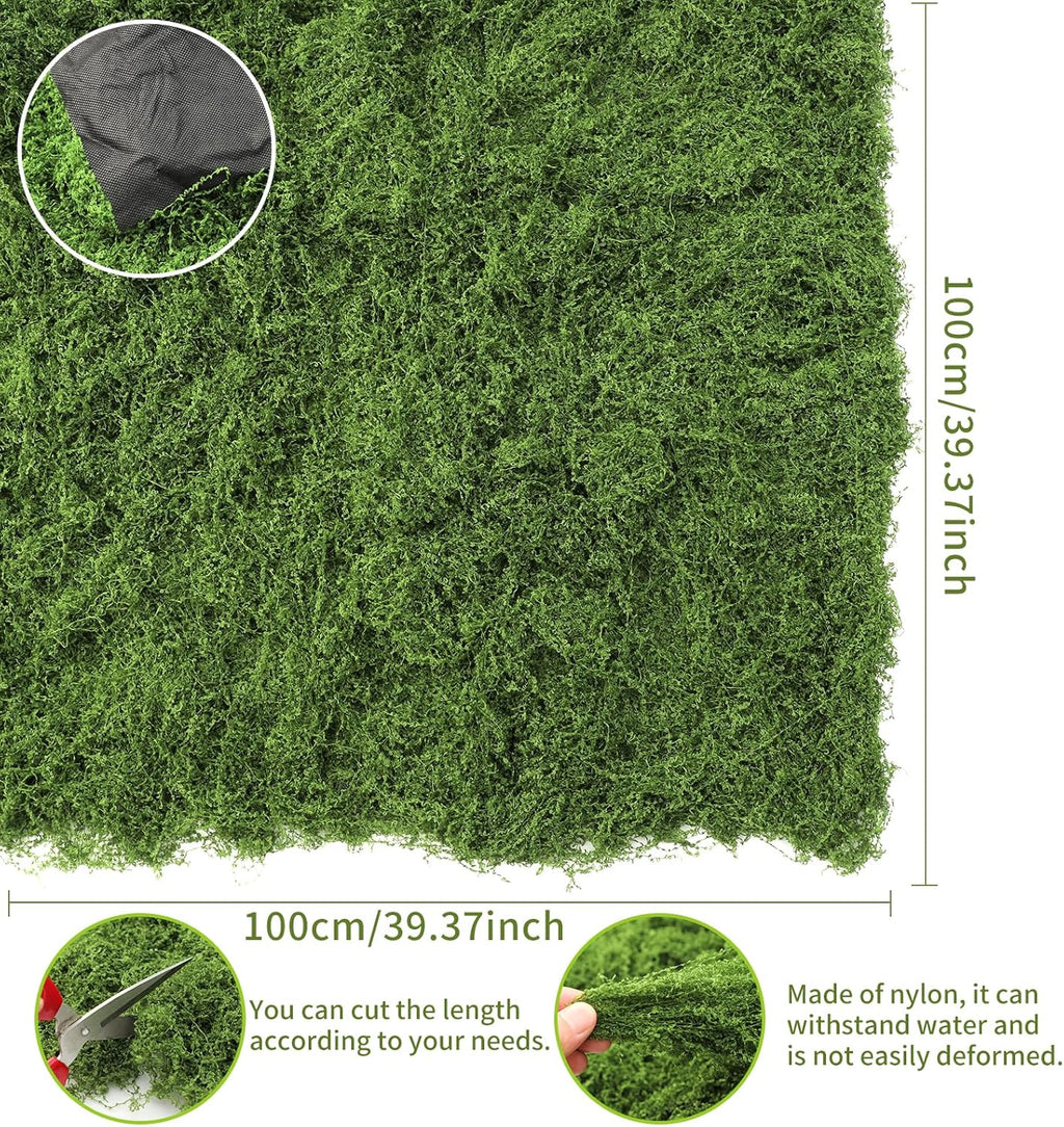 Artificial Moss mat, Green, 39.37 x 39.37 inches (Dark Green), Waterproof Indoor and Outdoor Decorative Moss mat, Fake Moss Wall Decorative Flower Decoration for Craftsmanship