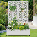 FENCY Metal Raised Garden Bed with Wheels and Trellis,73"x47"x16" Planter Box for Climbing Plants, Vegetables & Vines, Features Privacy Screen and Drainage Holes (White-Star)