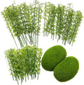 Woohome Miniature Bamboo Trees, 60 PCS Model Bamboo Trees Landscape Bamboo Tree and 2 PCS Fake Moss Rocks Decorative Moss Balls Model Artificial Plants for Home Decoration, Fairy Gardens