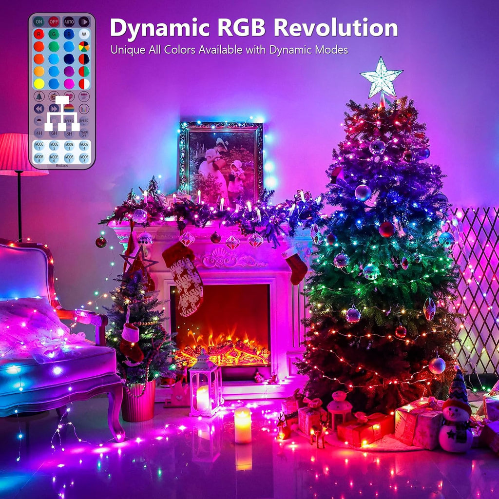 BrizLabs Christmas Fairy String Lights, 33ft 100 LED Color Changing Christmas Fairy Lights with Remote Timer, USB Rainbow Xmas Light Music Sync RGB Twinkle Light for Xmas Halloween Home Party Wedding