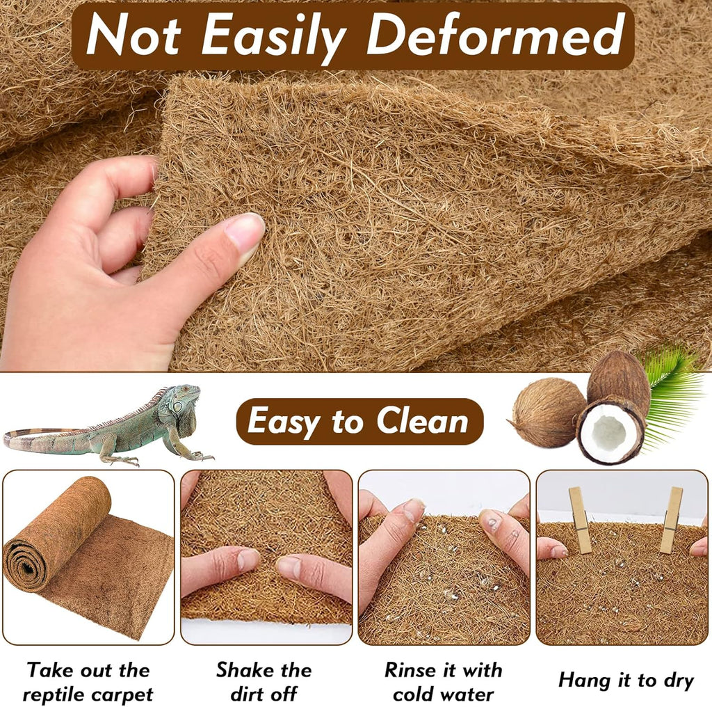 ZeeDix 10 Pcs Reptile Carpet, 14X14 inch Natural Coconut Fiber Liner Mat Flooring Accessories for Reptile Tank - Bearded Dragon Tortoise Lizard Turtle Snake Leopard Gecko Substrate Bedding