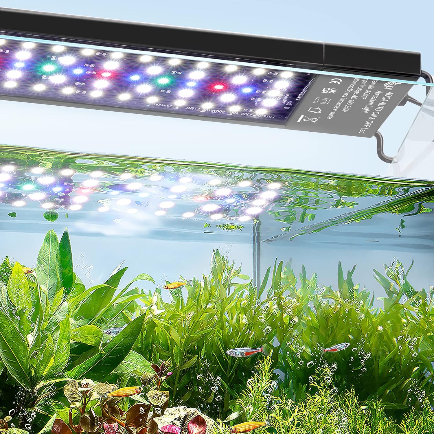AQQA Aquarium Light,Multi-Function Fish Tank Led Light 24/7 DIY Auto On Off + Night Mode + Day Mode + Full Spectrum + 7 Colors,Adjustable Brightness Waterproof with Timer for Freshwater 36W