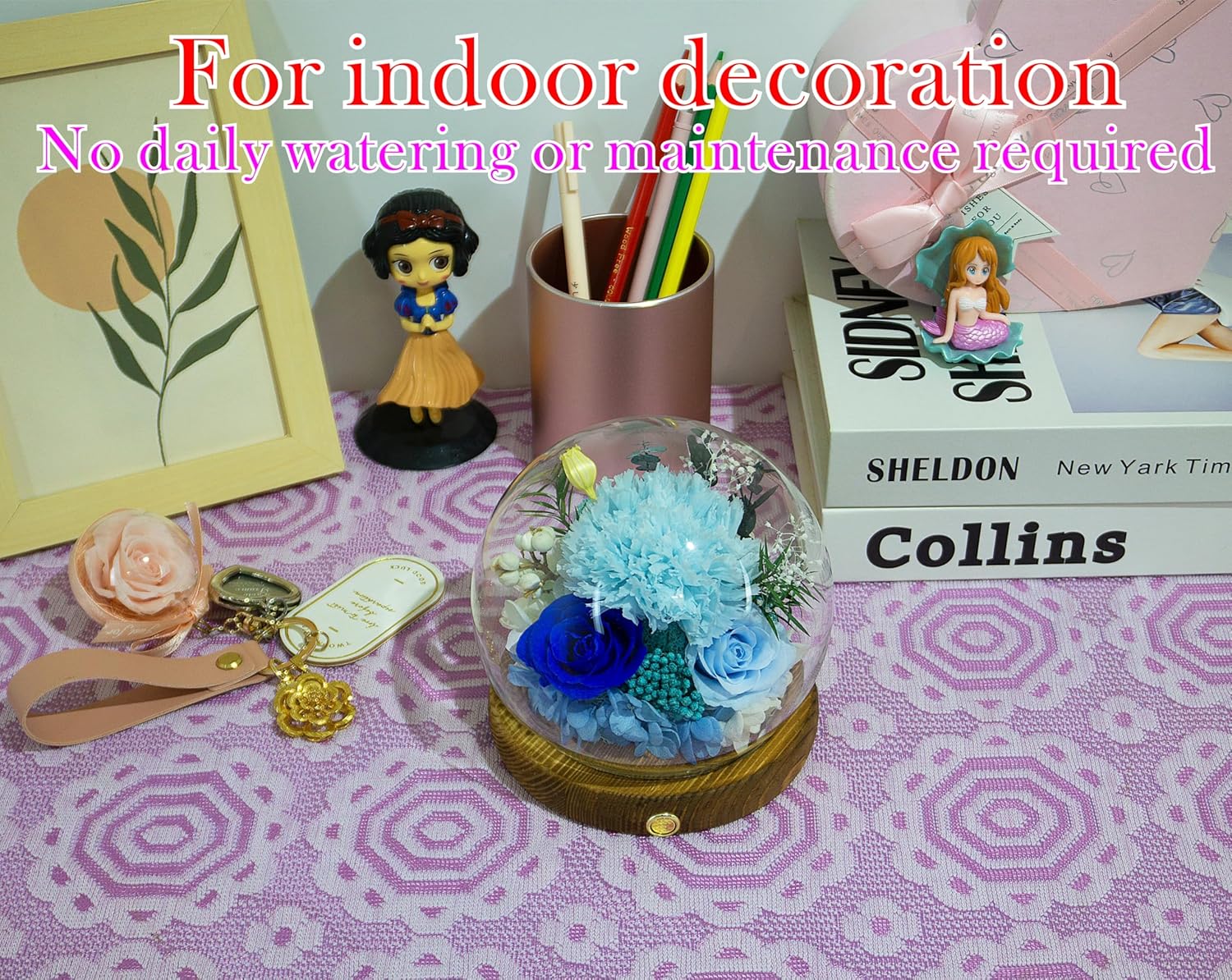 Valley of Rain & Forest Long-Lasting Real Flowers, Unique Floral Gift for You to Send Love for All Occasions, for Indoor Decoration (Light Blue Carnation, Blue Rose, Light Blue Rose)