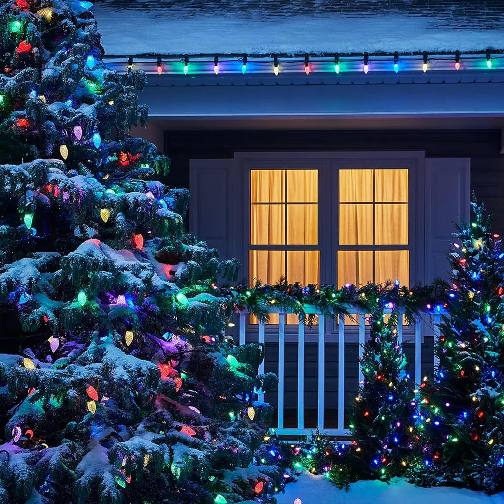 Dazzle Bright C9 Christmas String Lights, 3 Pack Total 300 LED 198 FT Waterproof Green Wire Fairy Lights, Connectable Christmas Light for Indoor Outdoor Home Yard Xmas Tree House Decor, Multi-Colored