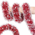 50 Feet Red White Christmas Tinsel Garland Christmas Decorations, Thick Metallic Twist Shiny Hanging Tinsel Garlands for Xmas Tree Decor Stairs Mantle Fireplace Home Indoor Holiday Party Supplies